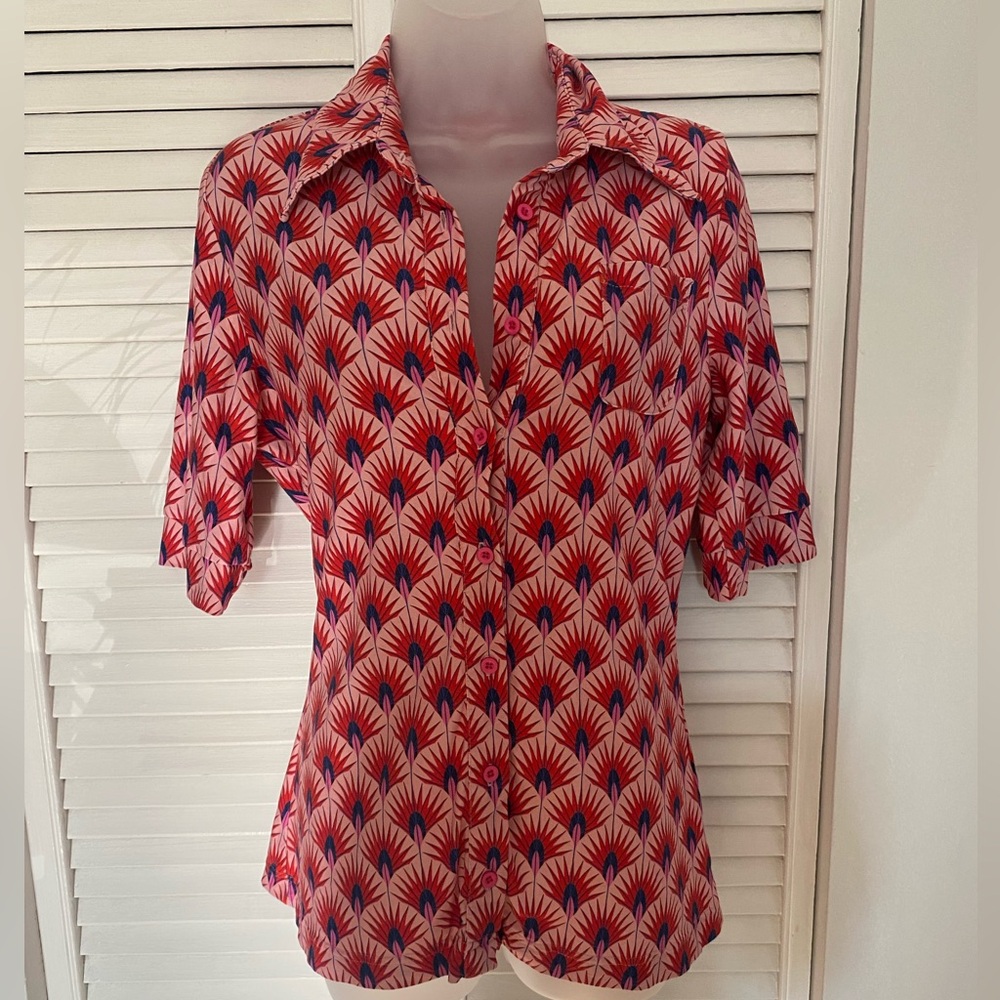Retro Print Button Down T Shirt